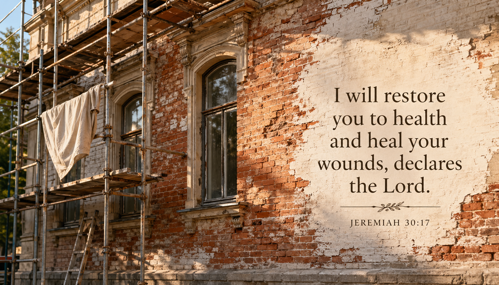 Jeremiah 30:17 — I Will Restore You -- Building Under Scaffolding HD Wallpaper